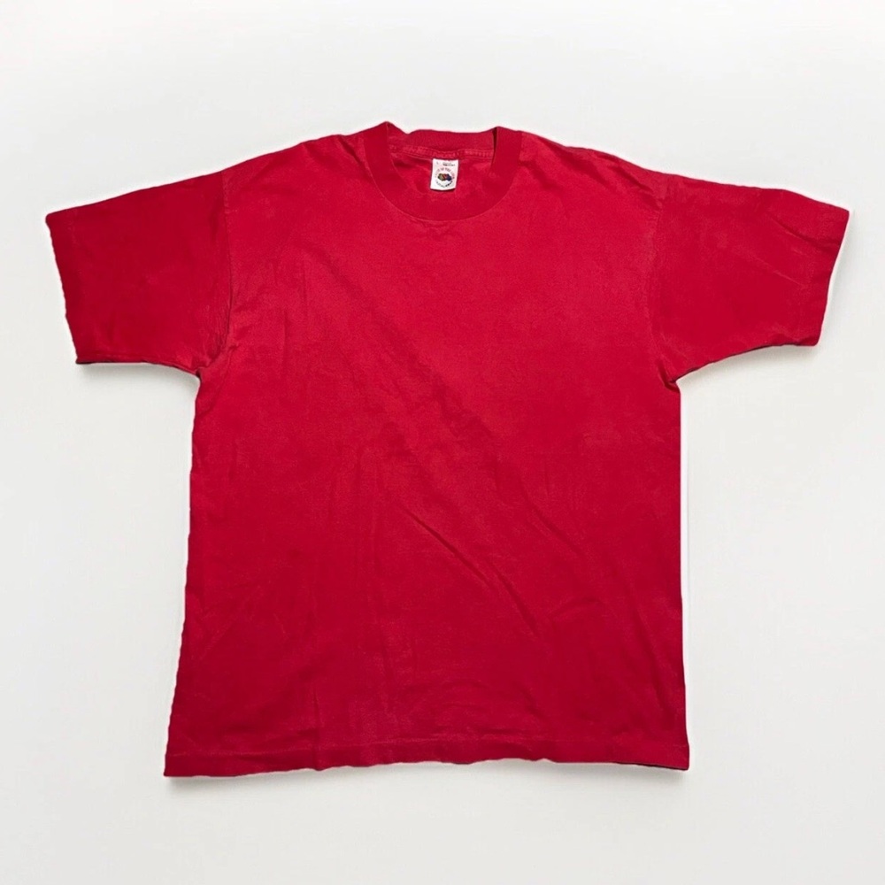 Vintage 90s Fruit of the Loom Single Stitch Red Blank T-Shirt Size Large USA
